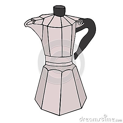 Classic metal coffee maker. Hand drawn vector illustration sketch Vector Illustration